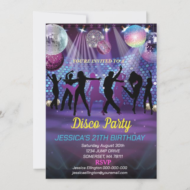 Invitación Neon Glow Disco Dance Birday Party (Anverso)