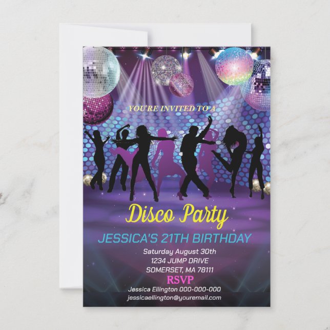 Invitación Neon Glow Disco Dance Birday Party (Anverso)