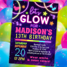 Invitación Neon Glow en el cumpleaños del Fiesta Glow oscuro