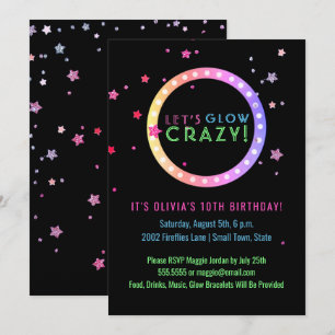 Invitación Neon Glow en la fiesta del cumpleaños oscuro   Fie