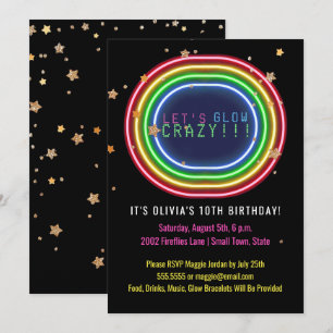 Invitación Neon Glow en la fiesta del cumpleaños oscuro Fie