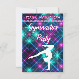 Invitación Neon Glow Fiesta Gymnastics Cumpleaños