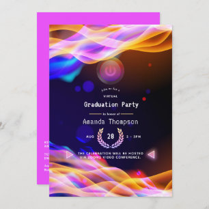 Invitación Neon Glow Flama fiesta virtual de graduación