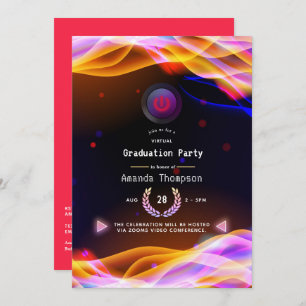 Invitación Neon Glow Flama fiesta virtual de graduación