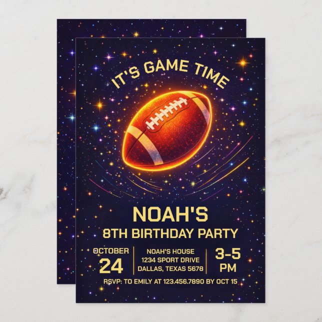 Invitación Neon Glow Football Birthday Invitation (Anverso / Reverso)