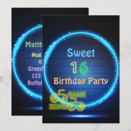 Invitación Neon Glow Gaming Sweet Dieciséis Cumpleaños Party