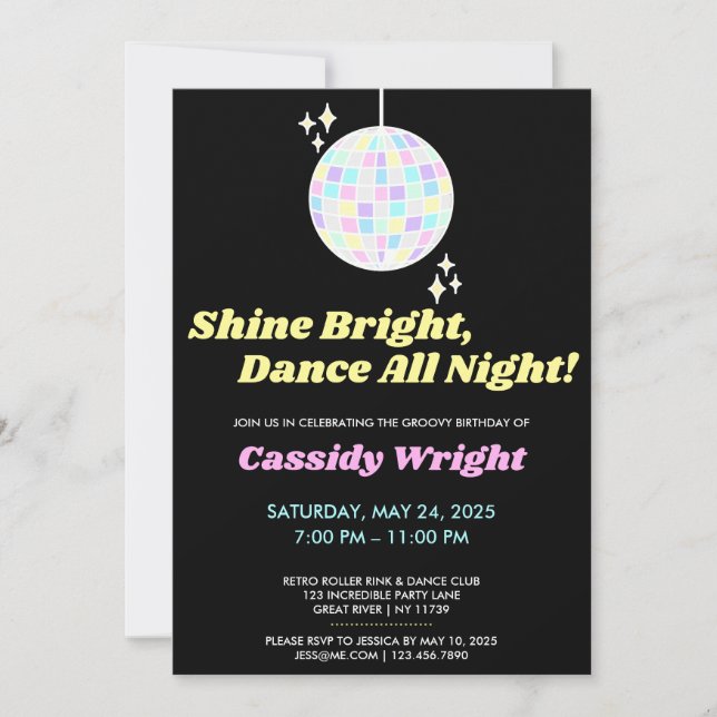 Invitación Neon Glow Groovy Disco Cumpleaños (Anverso)