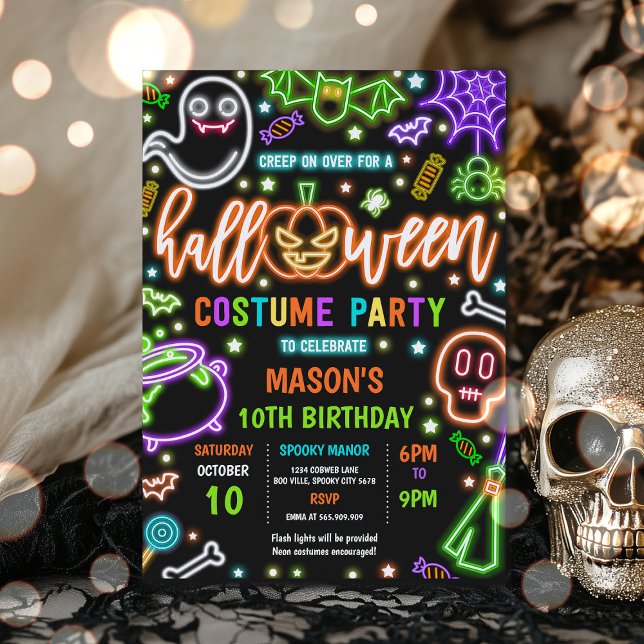 Invitación Neon Glow Halloween Costume Fiesta Cumpleaños (Subido por el creador)