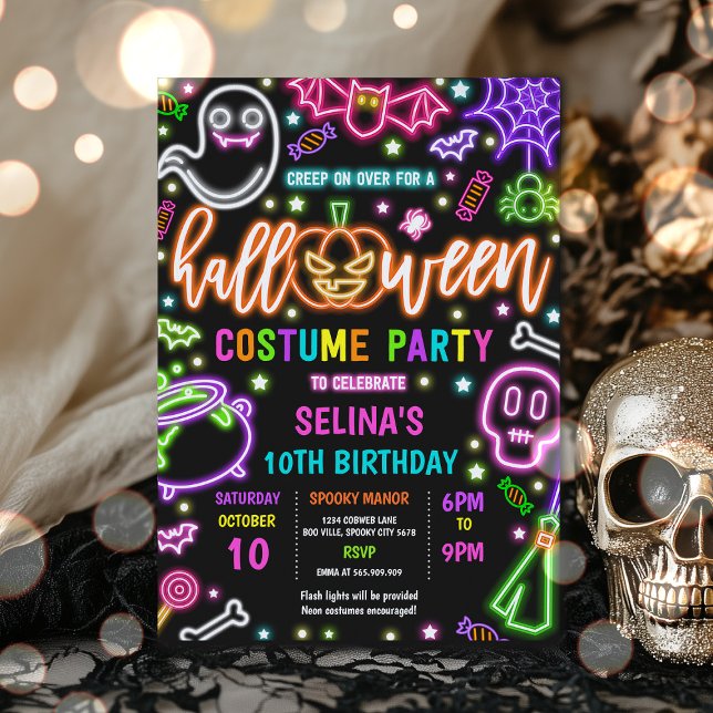 Invitación Neon Glow Halloween Costume Fiesta Cumpleaños (Subido por el creador)