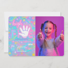 Invitación Neon Glow High Five 5Birthday Party Photo