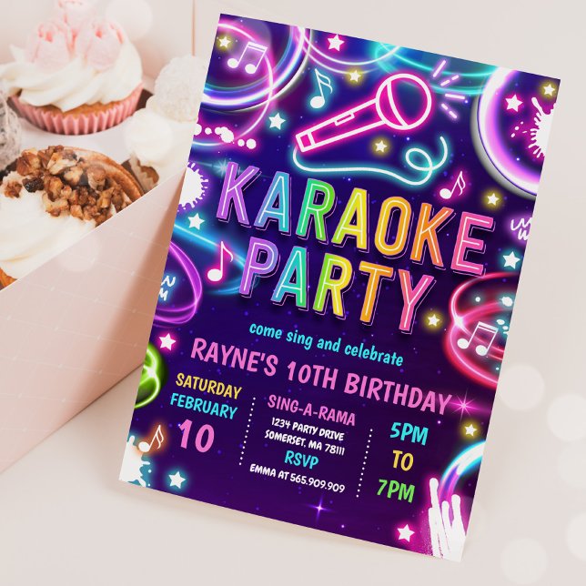 Invitación Neon Glow Karaoke Cantando música Fiesta de cumple (Subido por el creador)