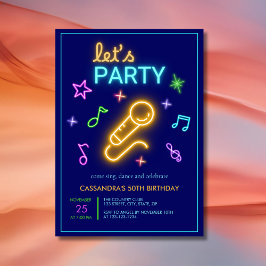 Invitación Neon Glow Let's Fiesta Karaoke Cumpleaños