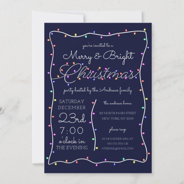 Invitación Neon Glow Luces Brillantes y Brillantes Navidades  (Anverso)
