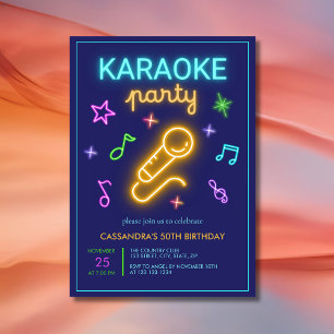 Invitación Neon Glow Music Karaoke Cumpleaños