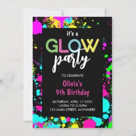 Invitación Neon Glow Paint Splatter Cumpleaños