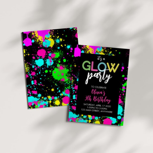 Invitación Neon Glow Paint Splatter Cumpleaños (Subido por el creador)