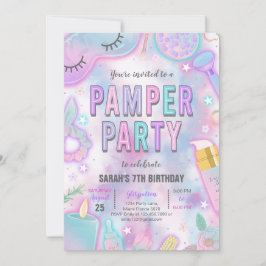 Invitación Neon Glow Pamper Spa Fiesta Cumpleaños
