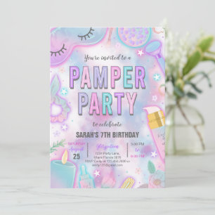 Invitación Neon Glow Pamper Spa Fiesta Cumpleaños