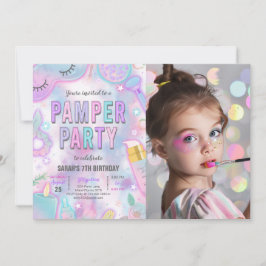 Invitación Neon Glow Pamper Spa Fiesta Fotos de cumpleaños