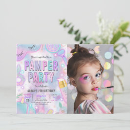 Invitación Neon Glow Pamper Spa Fiesta Fotos de cumpleaños
