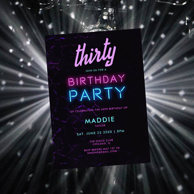 Invitación Neon Glow Pink Verde azulada Black Disco 30 cumple (Subido por el creador)