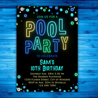 Invitación Neon Glow Pool Fiestas Boys fiesta de cumpleaños d