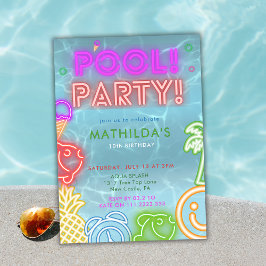 Invitación Neon Glow Pool Party Any Age Birthday 
