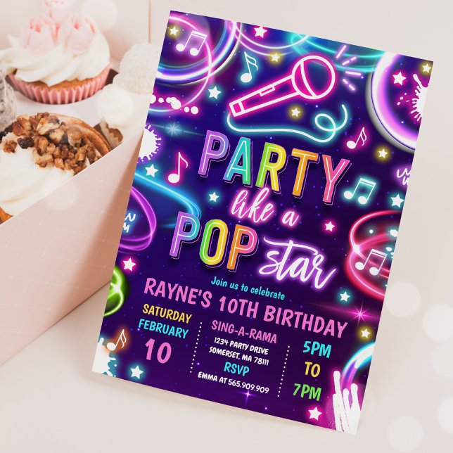 Invitación Neon Glow Pop Star Dance Music Birday Party (Subido por el creador)