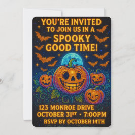 Invitación Neon Glow Pumpkin Halloween Party