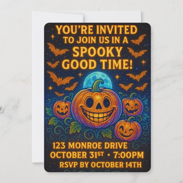 Invitación Neon Glow Pumpkin Halloween Party (Anverso)