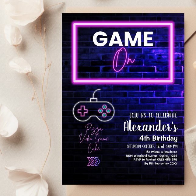Invitación Neon Glow Retro Arcade Fiesta de cumpleaños (Subido por el creador)