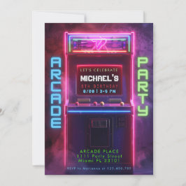 Invitación Neon Glow Retro Arcade Fiesta de cumpleaños
