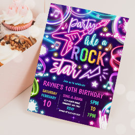 Invitación Neon Glow Rock Star Dance Music Birday Party
