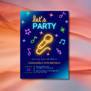 Invitación Neon Glow Singing Karaoke Cumpleaños