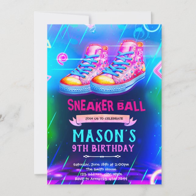 Invitación Neon Glow sneaker party invite (Anverso)