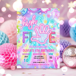 Invitación Neon Glow Tie Dye High Five 5Cumpleaños Party