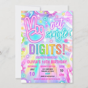 Invitación Neon Glow Tie Dye Peace Out Single Digits Cumpleañ