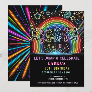 Invitación Neon Glow Trampoline Jump Bont Cumpleaños