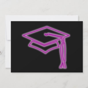 Invitación Neon Grad Cap Purple Invite