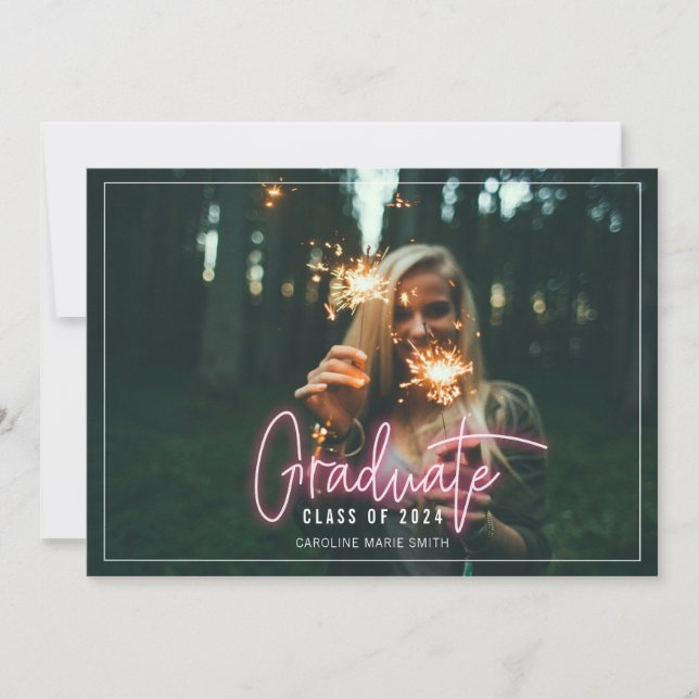 Invitación Neon Graduate Graduation Photo (Anverso)
