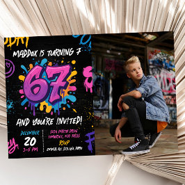 Invitación Neon Graffiti Six Seven Kids 7th Birthday Photo