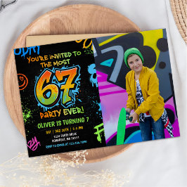 Invitación Neon Graffiti Six Seven Kids 7th Birthday Photo