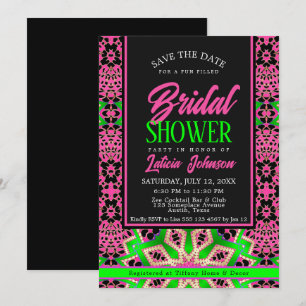 Invitación Neon Green + Fiesta de danza rosa ducha de novia