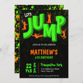 Invitación Neon Green Naranja Paint Trampoline Fiesta Cumplea