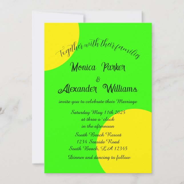 Invitación Neon Green Yellow Bold Boda retro moderno (Anverso)