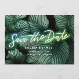 Invitación Neon Greenery Modern Tropical Save the Date