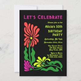 Invitación Neon Groovy Psychedelic Flower Birthday