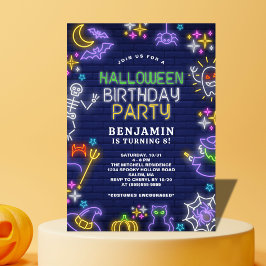 Invitación Neon Halloween 8º cumpleaños