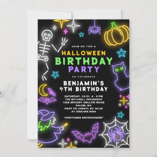 Invitación Neon Halloween Boys Fiesta de Disfraces de Cumplea