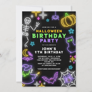 Invitación Neon Halloween Boys Fiesta de Disfraces de Cumplea